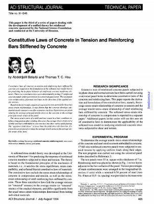 Constitutive Laws of Concrete in Tension and Reinforcing Bars Stiffened by Concrete